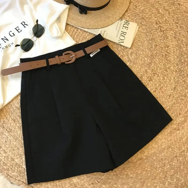 New Wide Leg Shorts for Women Summer Thin Cotton A Line Short Pants Office Lady Classic Loose Casual Zipper Women‘s Shorts