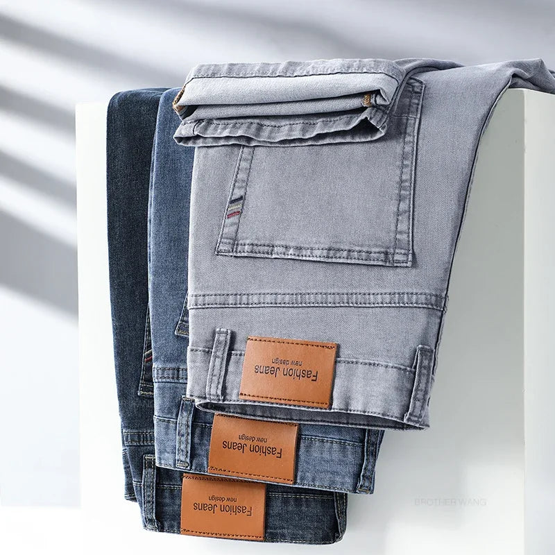 Calça Jeans Masculina Fina de Algodão Elástico