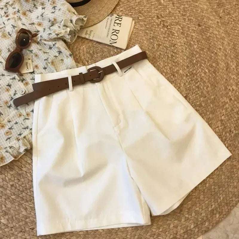 New Wide Leg Shorts for Women Summer Thin Cotton A Line Short Pants Office Lady Classic Loose Casual Zipper Women‘s Shorts