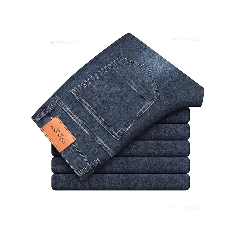 Calça Jeans Masculina Fina de Algodão Elástico