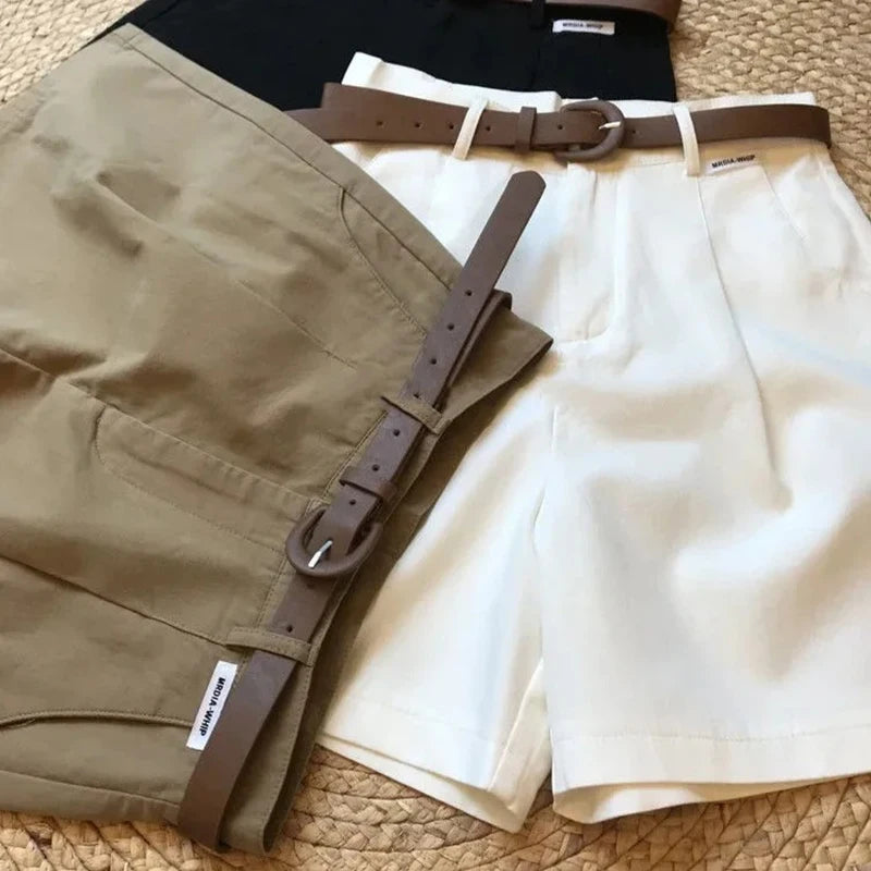 New Wide Leg Shorts for Women Summer Thin Cotton A Line Short Pants Office Lady Classic Loose Casual Zipper Women‘s Shorts