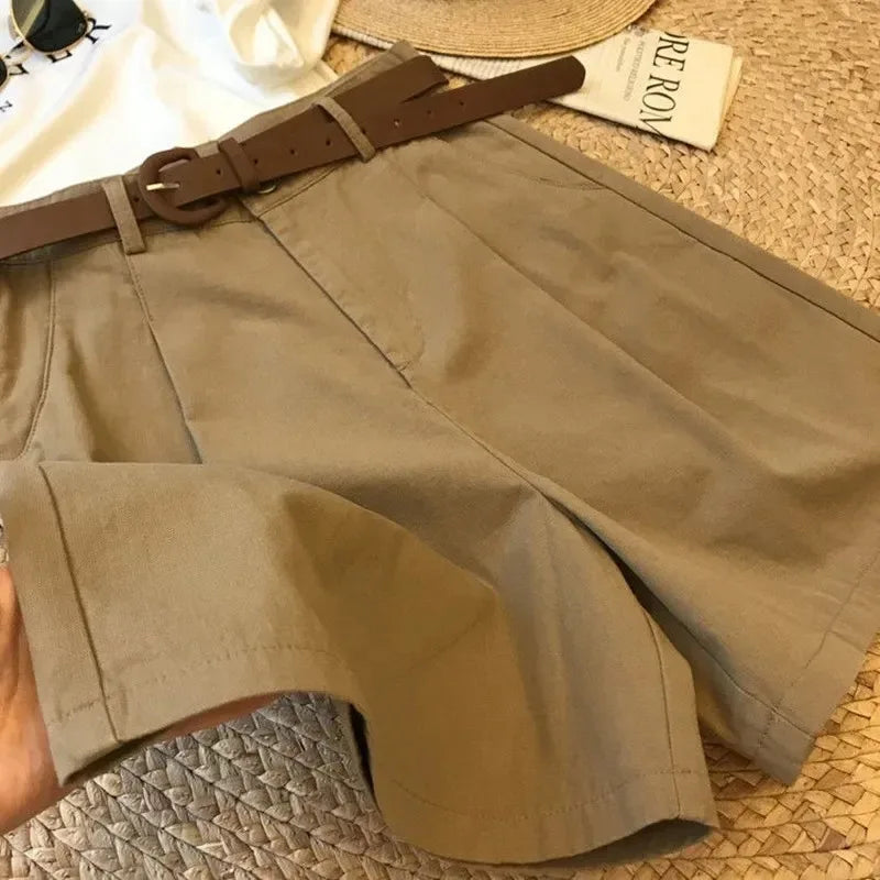 New Wide Leg Shorts for Women Summer Thin Cotton A Line Short Pants Office Lady Classic Loose Casual Zipper Women‘s Shorts