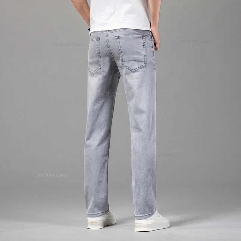 Calça Jeans Masculina Fina de Algodão Elástico