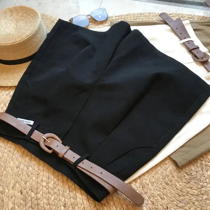 New Wide Leg Shorts for Women Summer Thin Cotton A Line Short Pants Office Lady Classic Loose Casual Zipper Women‘s Shorts