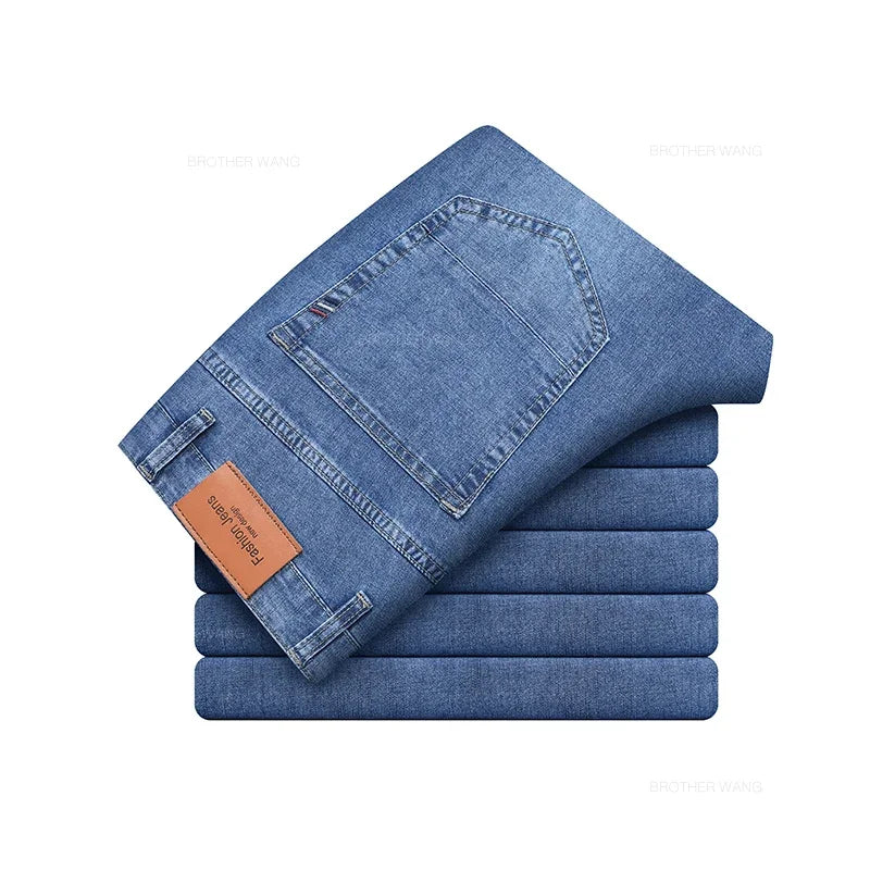 Calça Jeans Masculina Fina de Algodão Elástico