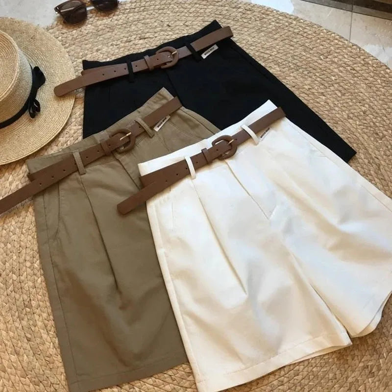 New Wide Leg Shorts for Women Summer Thin Cotton A Line Short Pants Office Lady Classic Loose Casual Zipper Women‘s Shorts